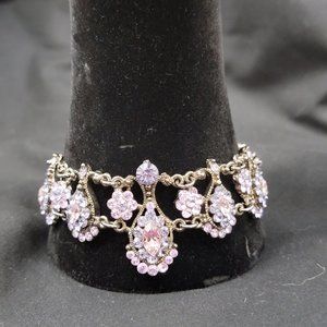 SNK Purple Pink Crystal Rhinestones Floral Filigree Bracelet